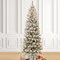 11FT/9FT/7.5FT Pre-Lit Flocked Pine Artificial Christmas Pencil Tree with LED Lights, 9 Functional Warm White/Multi-color, remote controller